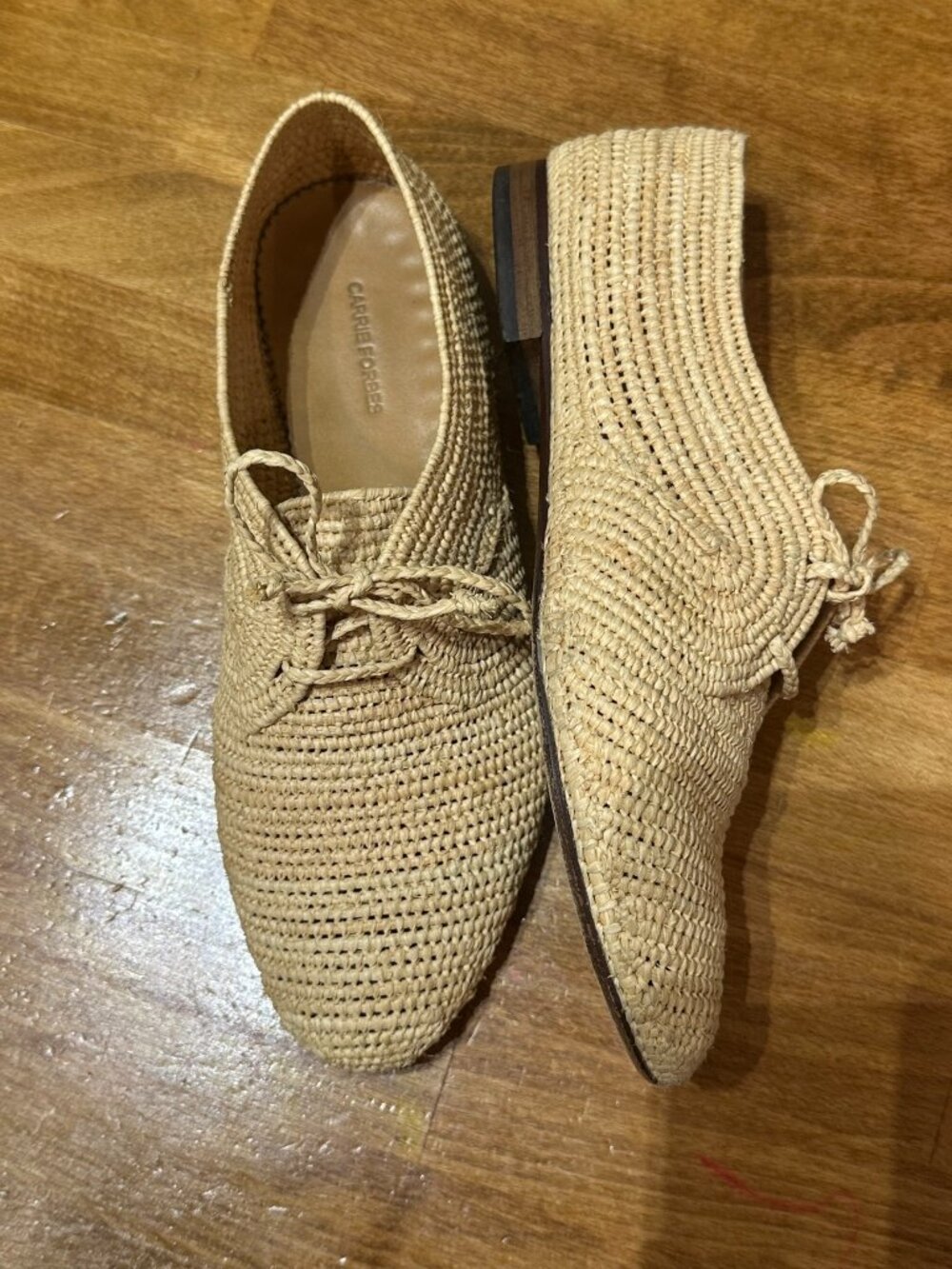 Carrie Forbes Woven Raffia Lace Up Oxford Flats Natural Beige Size 36